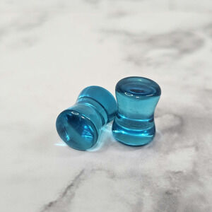 0g 8mm Ear Gauges Brilliant Ocean Blue Acrylic Double Flare Saddle Plugs